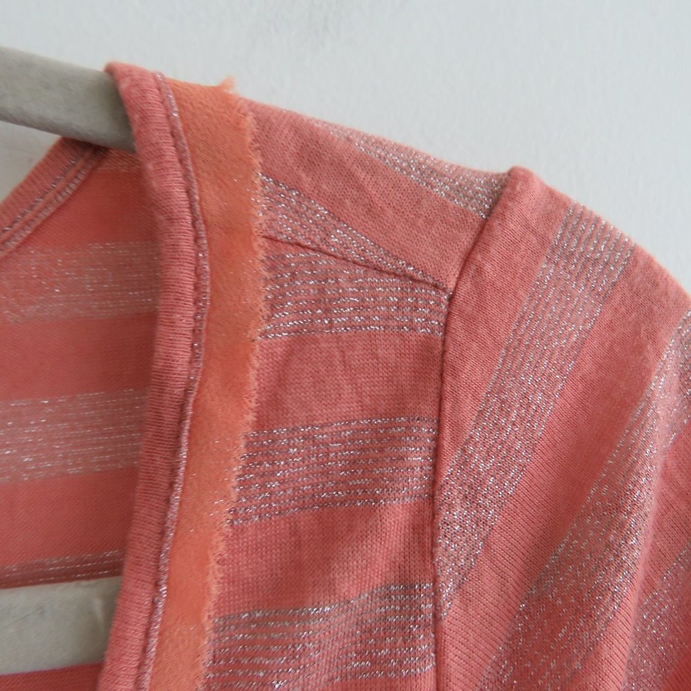 FREE PEOPLE Peach Metallic Striped V-Neck Henley Top - Size S - Picture 6 of 16
